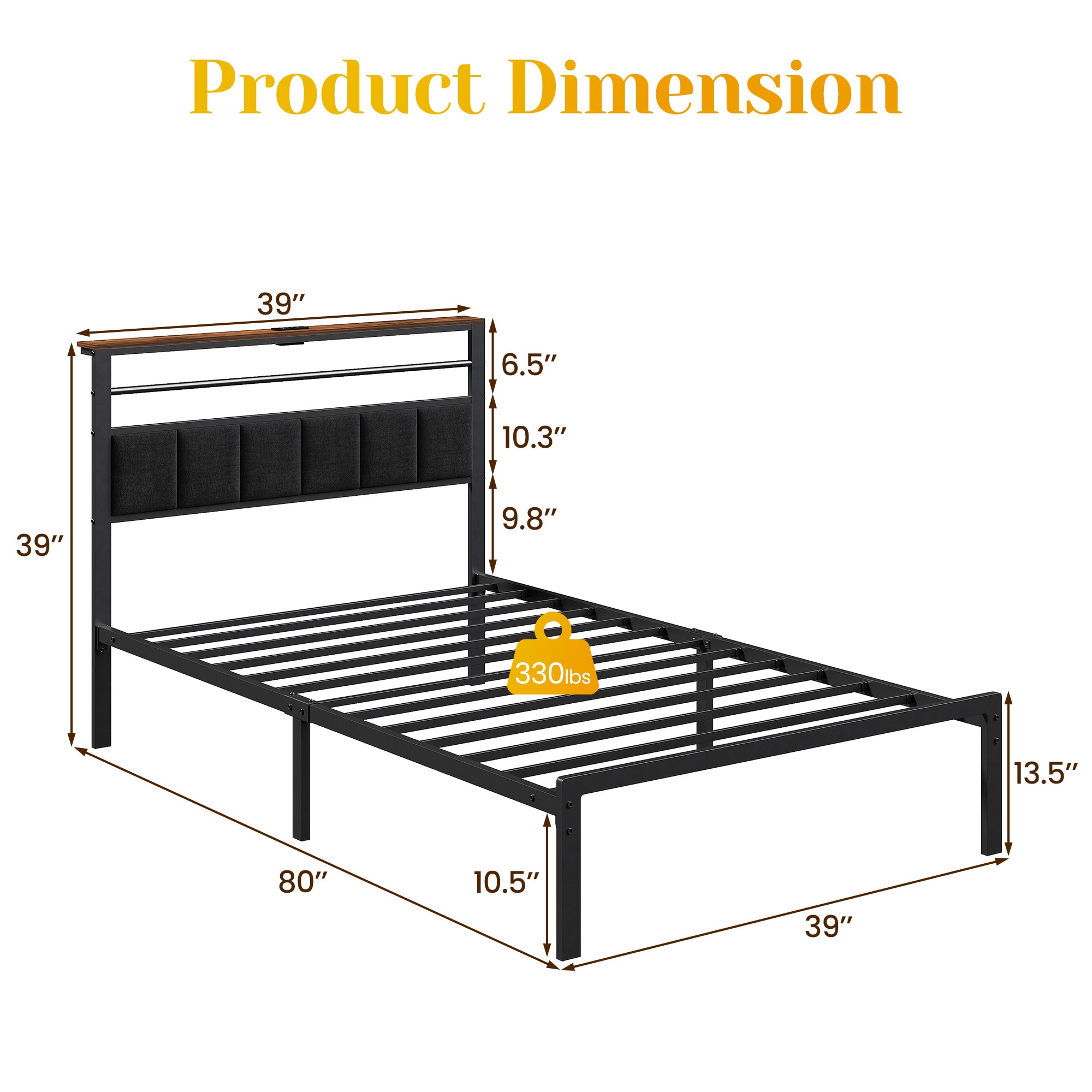 Twin Platform Bed Frame With Charging Station And Storage Headboard_voghion.com